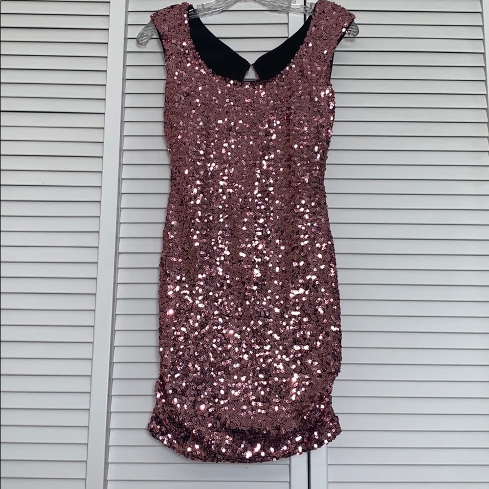 Aqua Sparkle Pink Sequin Mini Dress